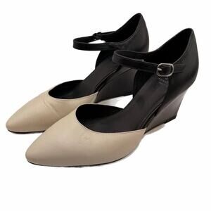 Aquatalia Penelopy Leather Pointed Toe Ankle Strap Wedge Pump